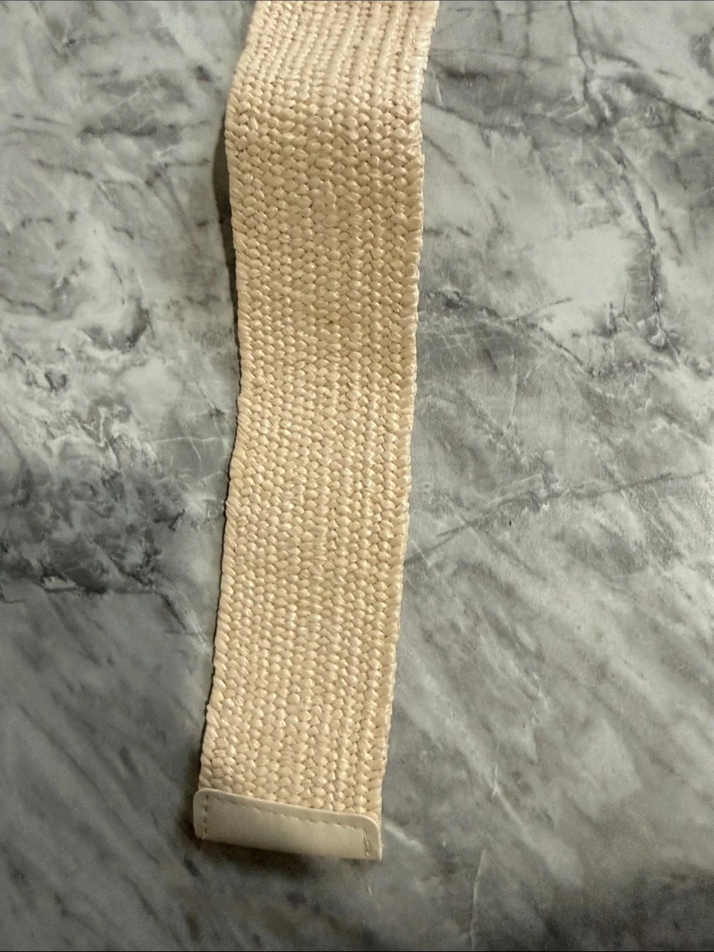 Vintage Ivory Stretch Woven Belt with Faux Bamboo Square Buckle Boho Coastal
